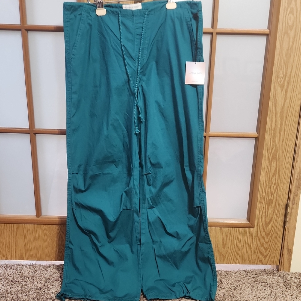 Happily Grey Teal Wide Leg Parachute Pants